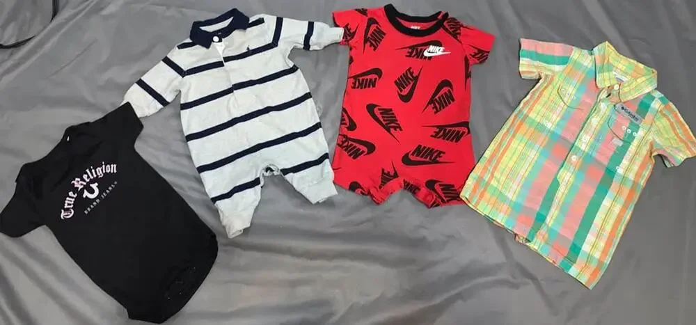 (0-6 months)Baby Boy Romper Lot  - Nike, Ralph Lauren, Columbia, True Religion